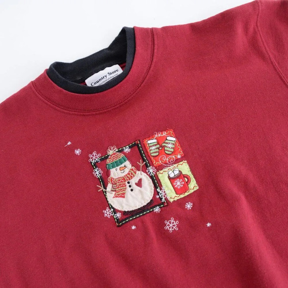 Vintage 90'S Country Store  Red Snowman Ugly Christmas Crewneck Sweater M - Picture 9 of 11